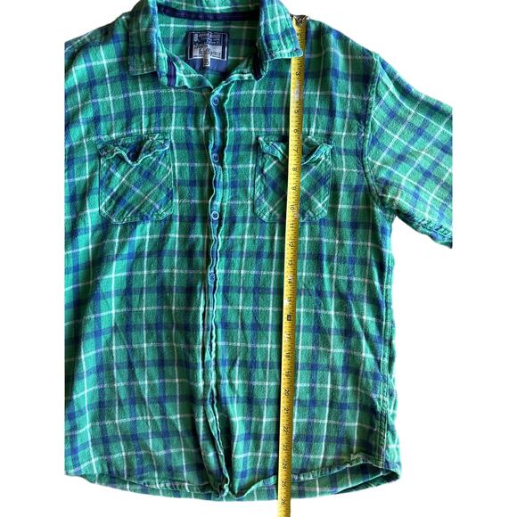 Counter Intelligence M Green Blue White Tartan Plain Flannel Button Up Shirt - Picture 5 of 7
